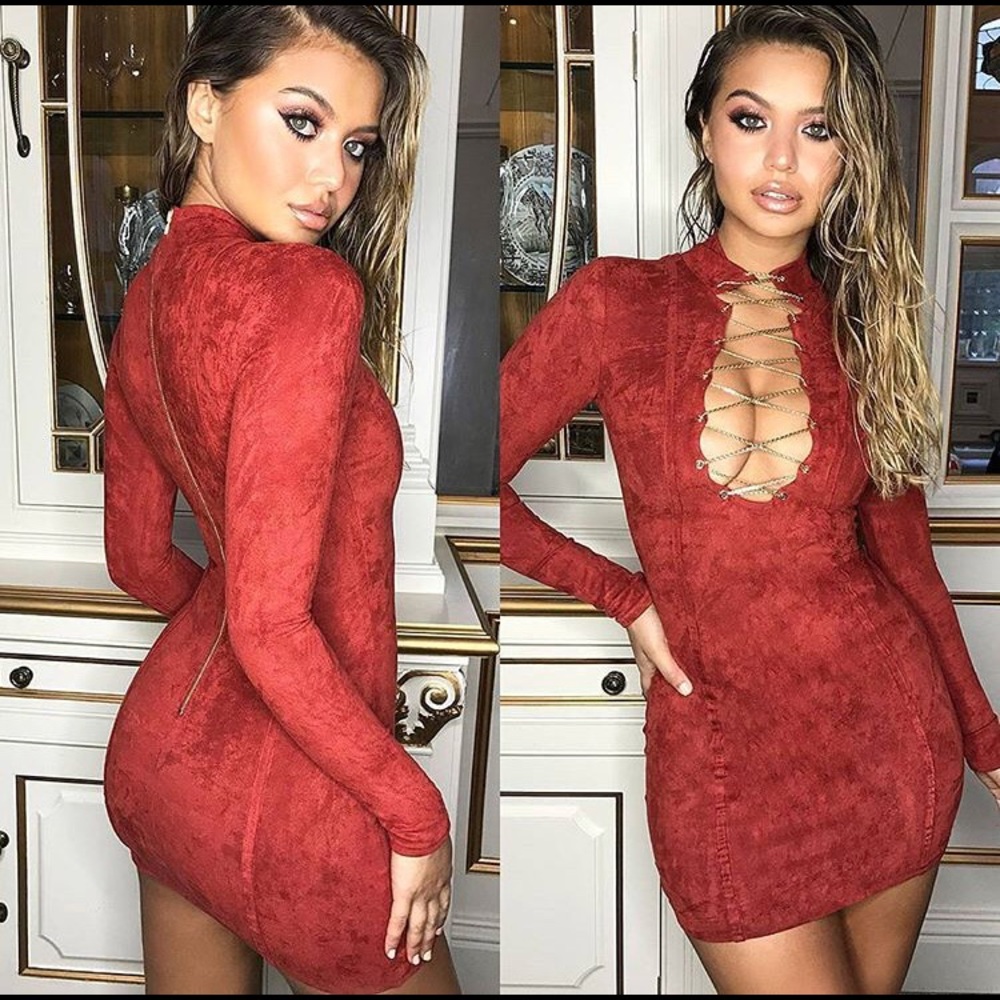‘Full-Frontal’ Long Sleeve Suede Mini Dress